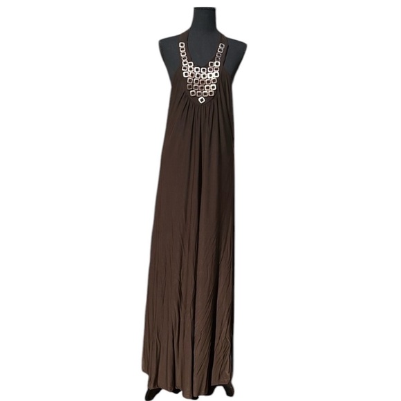 Carina Dresses & Skirts - Women’s XL dark brown rayon halter dress with sequence front by Carina